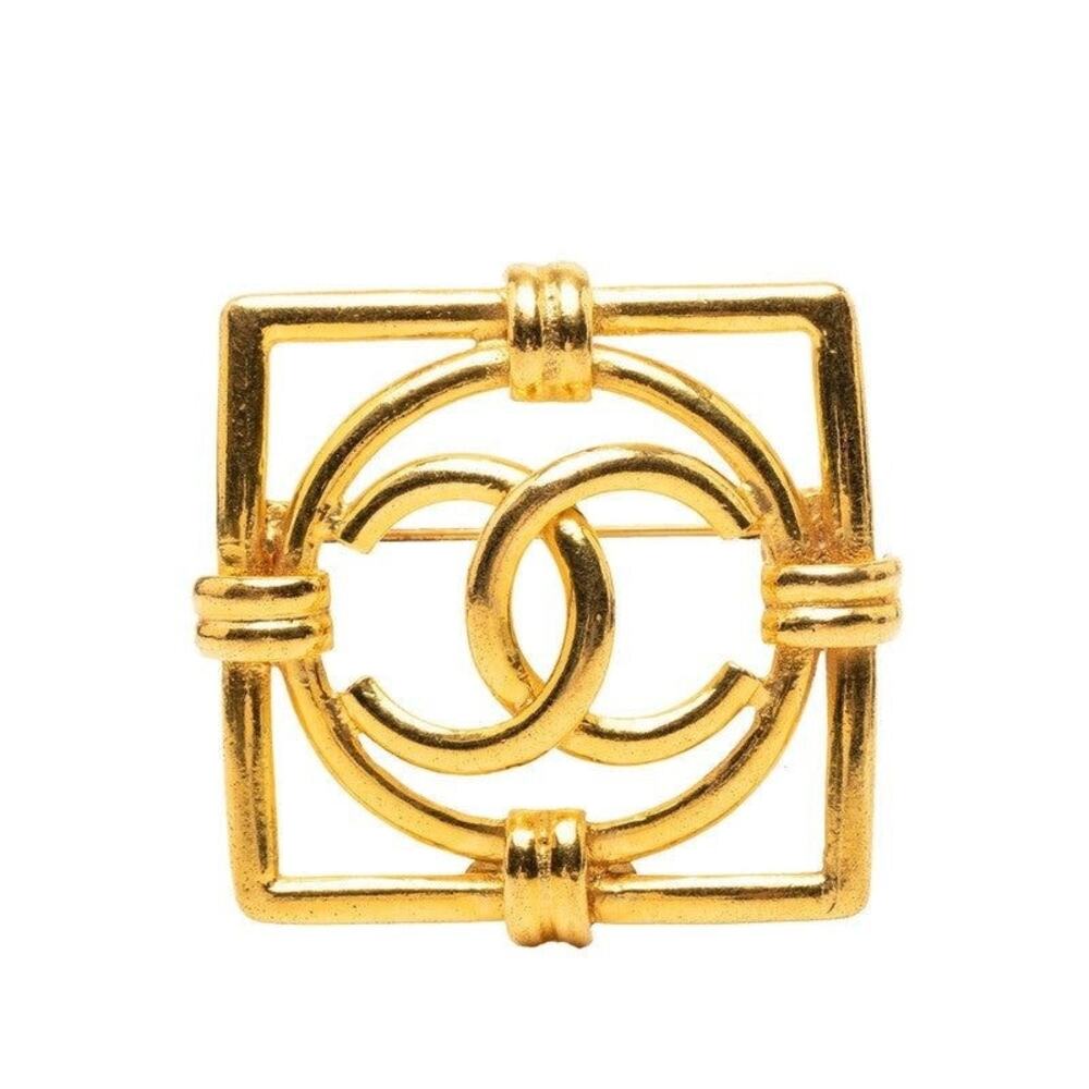 Chanel CC Logo Square Brooch Gold Plated